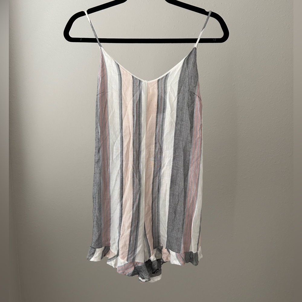 Olivaceous Pink and Gray Striped Romper